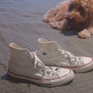 Converse White High-Top Sneakers with Red Trim